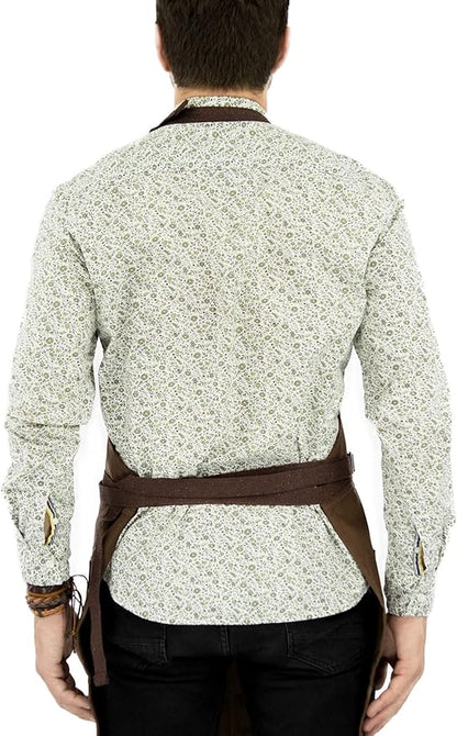 Under NY Sky No-Tie Twill Apron - Leather Reinforcement, Split-Leg