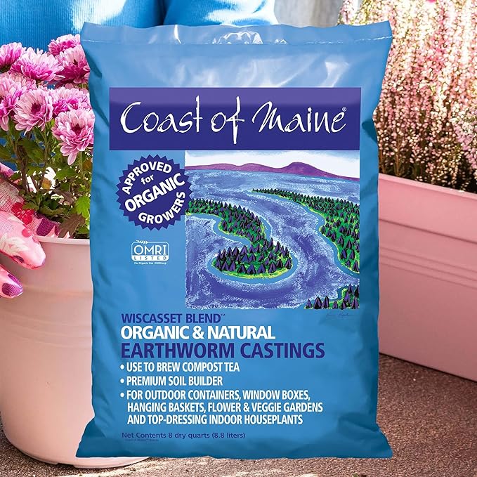 Coast of Maine Wiscasset Blend, 8qt (Pack of 6) Organic and Natural Earthworm Castings, Premium Soil Builder, to Brew Compost Tea