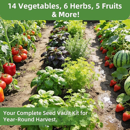 【Seed Vault】 Heirloom Vegetable Seeds Planting Kit - 15,000+ Non-GMO Seeds for Hydroponic, Indoor & Outdoor Gardening | Includes Tomato, Cucumber, Carrot Seeds & Survival Backpack Emergency Gear