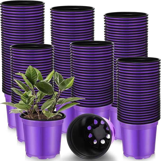 Havawish 150 Pcs 4 Inch Plastic Nursery Pots Seedling Starting Pots with Drainage Holes Thicken Flower Planters Seed Starting Indoor Outdoor for Seedling Cutting Transplanting(Purple)