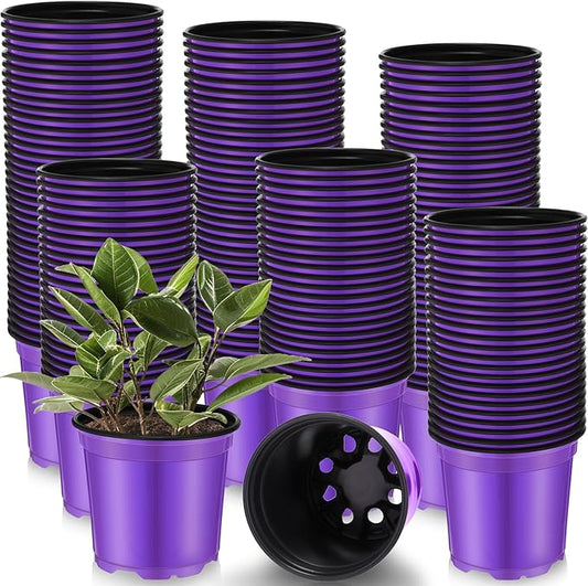 Havawish 150 Pcs 4 Inch Plastic Nursery Pots Seedling Starting Pots with Drainage Holes Thicken Flower Planters Seed Starting Indoor Outdoor for Seedling Cutting Transplanting(Purple)