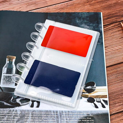 Discbound Photo Album with Frosted PP Cover 20 Sheets Clear PP Sleeves 6 Discs Bound Organizer Left Side Open Pockets for Cash Money Stickers Photos Cards (6 Rings 2 Pockets)
