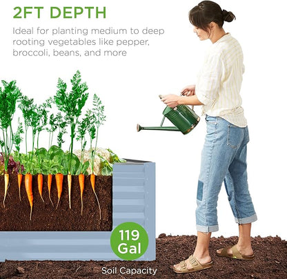 Best Choice Products 4x2x2ft Outdoor Metal Raised Garden Bed, Deep Root Box Planter for Vegetables, Flowers, Herbs, 119 Gallon Capacity, 100% Non Toxic Materials - Mist Blue