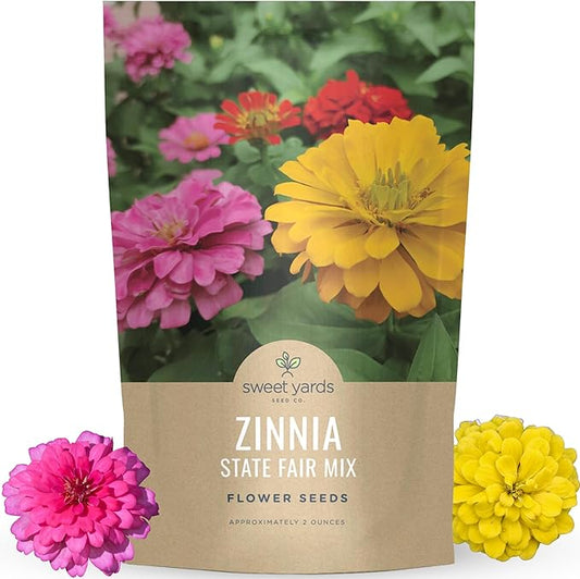 Zinnia State Fair Mix – Large 2 Ounces Seed Packet – 4,000 Flower Seeds for Planting
