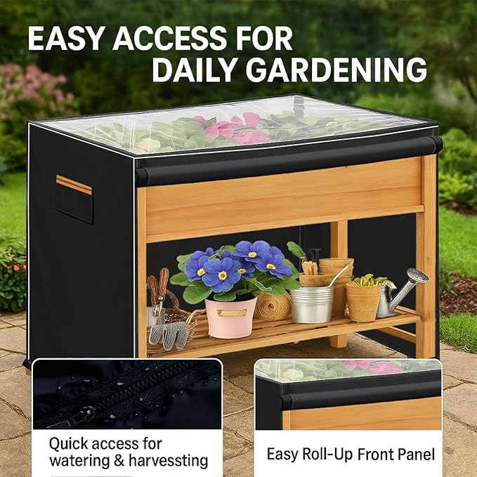 Outdoor Raised Garden Bed Winter Cover 48" L x 24" W x 30" H, Heavy-Duty 600D Oxford Fabric Waterproof Insulated with Transparent PVC Top for All-Weather Elevated Wood Planter Box
