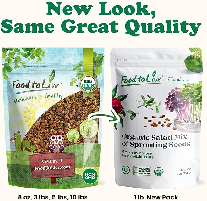 Food to Live Organic Salad Mix of Sprouting Seeds, 8 Ounces — Non-GMO Broccoli, Radish, Clover, Alfalfa. Rich Germination Rate, Non-Irradiated, Kosher, Vegan Superfood, Bulk, Rich in Sulforaphane