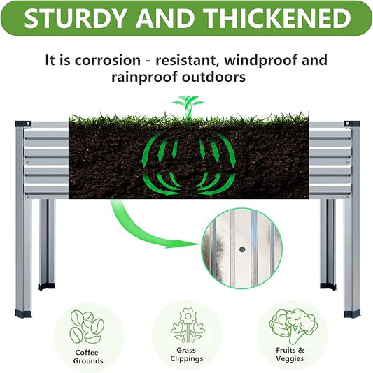 48×24×30in Galvanized Raised Garden Bed,Metal Elevated Planter Box with Legs for Patio,Balcony,Backyard,300lb Capacity,Silver