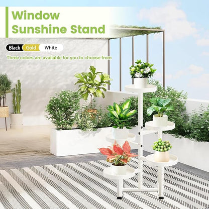 Metal Plant Stand Indoor, Corner Flower Pot Stand for Multiple Plants, 5 Tier Heavy Duty Plant Shelf for Patio Living Room Garden Balcony Office White