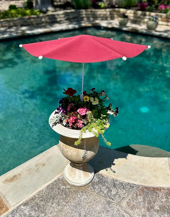 Fixed Plant Shade for Potted Plants 28" x 30" Outdoor Container Sun Shade Cover Premium Fabric Canopy with Fiberglass Frame & Soil Anchor Stripes & Solids Assembly Required