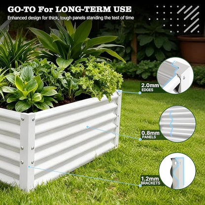 A ANLEOLIFE 16-Piece 18 Inch Tall Galvanized Raised Garden Beds Kit, Rectangular,U-Shaped & L Shaped Metal Planters – Ideal for Backyard Structured Garden Layouts, Antique White