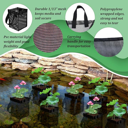 6PCS Mesh Aquatic Pond Plant Baskets, 1Gallon Pond Planting Bags Reusable Aquatics Planter Pot Water Lily Growing Container with Handles for Lotus Bog Plant Garden Terrestrial Plants, 5.9x5.9x7.9 Inch