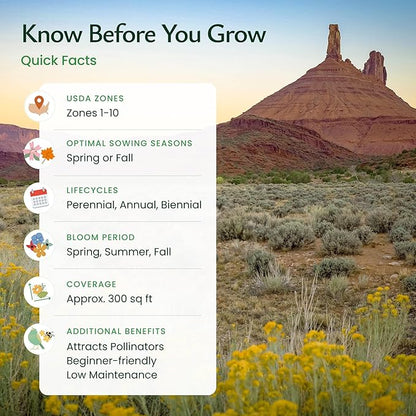 Created By Nature Utah Wildflower Seed Mix, 14 Flower Varieties, 53,000 Seeds