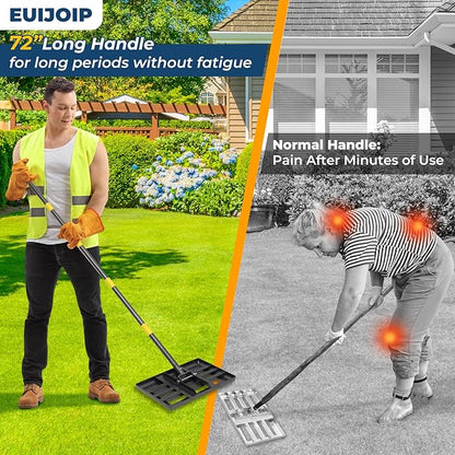 72" Heavy Duty Lawn Leveling Rake - 17x10in Stainless Steel Grading Tool with Ergonomic Adjustable Handle | Professional Grass Soil Leveler for Golf Courses, Backyards & Sports Fields