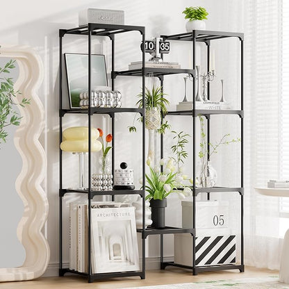 Plant Stand Indoor Outdoor Plant Shelf Stand, 4 Tiers 10 Pots Large Potted Metal Flower Plant Rack for Multiple Plants, Hanging Tall Planter Holder for Patio Balcony Living Room Corner Porch Garden Boho Decor Black