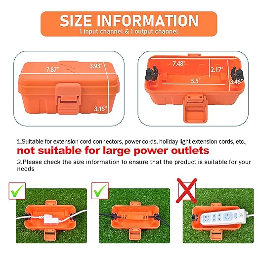 Hrensaw Small Weatherproof Electrical Connection Box(6 x 3.5 x 2.2inch),Outdoor Electrical Box,Waterproof Extension Cord Covers for Plug, Extension Cables, Holiday Lights,Orange