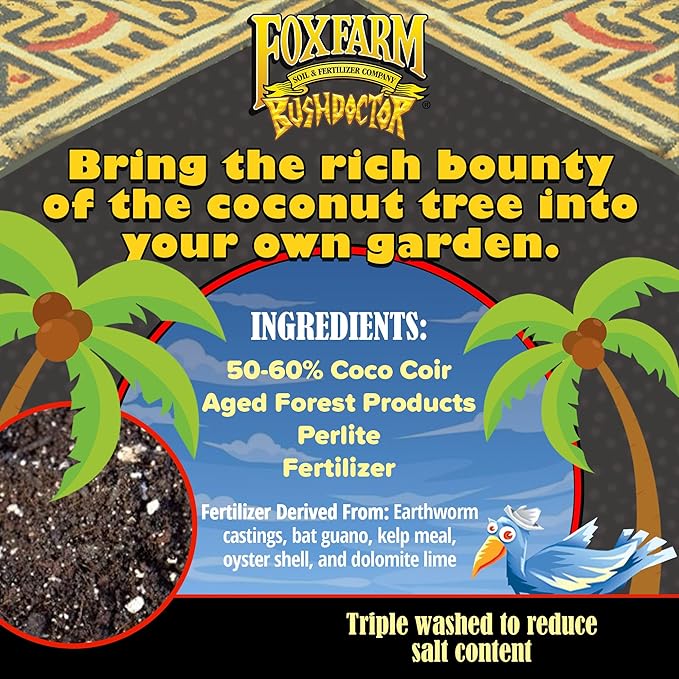 FoxFarm Bush Doctor Coco Loco Potting Mix, 2cu ft - Extends Your Watering Schedule, Triple-Washed to Reduce Salt Content - Perfect for Cultivating Healthy Plants