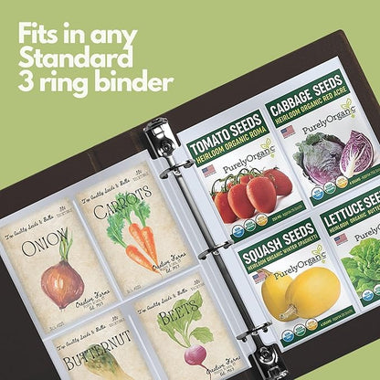 Performore Seed 400 Storage Organizer Sleeves (3.5" x 5.25") – 4 Pocket Garden Seed Organizer Fits Standard 3-Ring Binders – for Seed Packets, Coupons, Photos, and Cards – 50 Pack