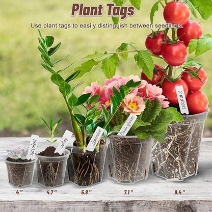 Clear Nursery Pots with Drainage, 10 Pack Transparent Plastic Orchid Planters, 6 Sizes Plant Pots 9.5/8.5/7/6/4.7/4 Inch with 10 Plant Labels for Seedlings, Succulents, Indoor/Outdoor Repotting