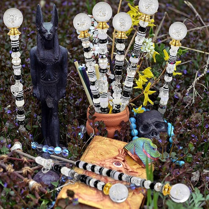 Tigeen 236 Pcs Garden Stake DIY Fairy Wand Plant Stake with 12 Colorful Crystal Stopper Top 12 Threaded Rod with 200 Large Hole Bead for Spring Summer Holiday Outdoor Decorations(Dark Witchy)