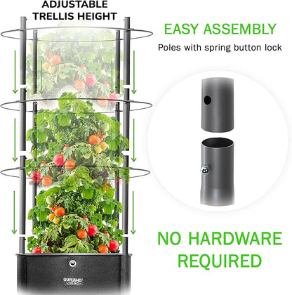Outland Living Large Tomato Planter with Metal Trellis 68 Inch, 20 Gallon Fabric Pot with Drainage - Tall Cages for Climbing Outdoor Plants Cucumber, Grape, Beans and Flowers, Black (Pack of 1)