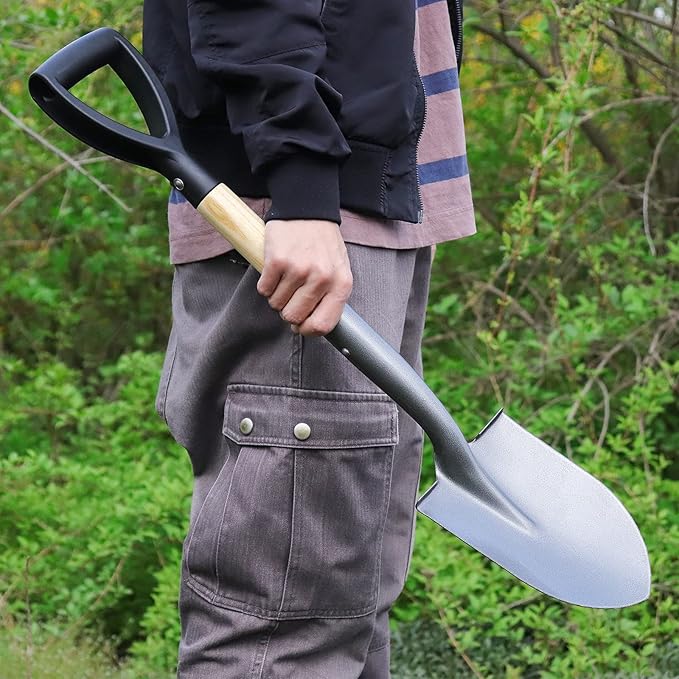 VNIMTI Shovel for Digging, Round Small Shovel with Wooden D-Handle, Metal Garden Shovel for Gardening, 28 Inches