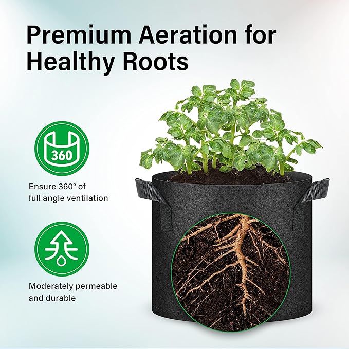 YSSOA 20-Pack 7 Gallon Grow Bags, Aeration Nonwoven Fabric Plant Pots with Handles, Heavy Duty Gardening Planter for Potato, Tomato, Vegetable and Fruits, Black