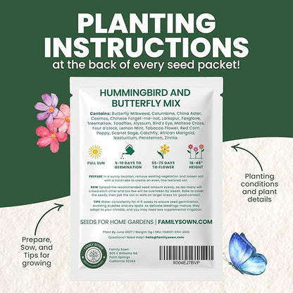 Hummingbird Butterfly Mix - Large 5g Envelope - 1,000 Flower Seeds for Planting - Wildflower Mix