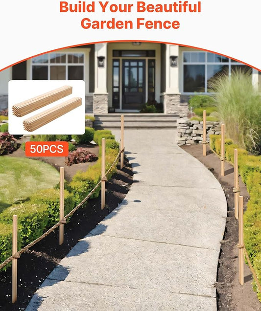 VEVOR Wooden Garden Stakes, 50 Pcs 36x0.75x0.75 in Survey Grading Stakes, Garden Ground Stake with Sharp Point, Fir Wood Plant Support Stake, Sign Posts for Silt Fence Backyard Boundaries Baselines