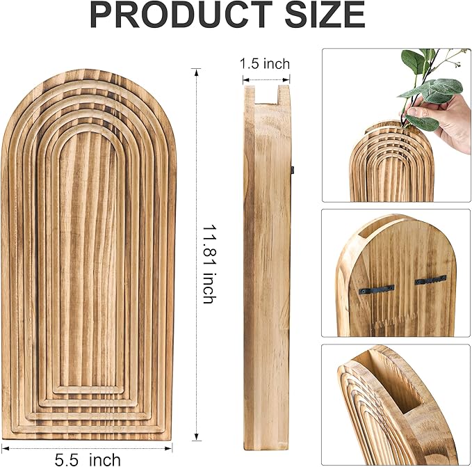 DREAMLOOM 2 Pack Wooden Wall Vases with Fake Plants, Wall Hanging Planters Boho Modern Farmhouse Indoor for Narrow Spaces Entryway Bathroom Home Office Decoration, White