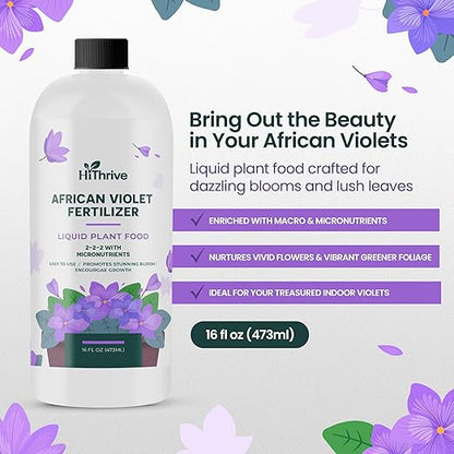 16oz African Violet Fertilizer for African Violets Live Plants - Makes 24 Gallons of Indoor Plant Food for Houseplants, Balanced Macro & Micronutrients Formula for Vibrant Blooms & Lush Foliage