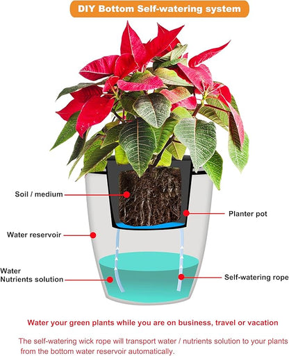 ORIMERC 30 feet 1/6 inch Self Watering Capillary Wick Cord Vacation Plant Sitter DIY Hydroponic Wicking Self-Watering Planter Pot Automatic Water System Device Potted Violet Auto Seedling Waterer Rope