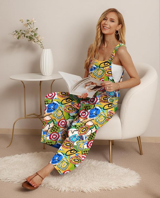 IWOLLENCE Women's Summer Jumpsuits Boho Wide Leg Overalls Casual Loose Rompers with Pockets 2025