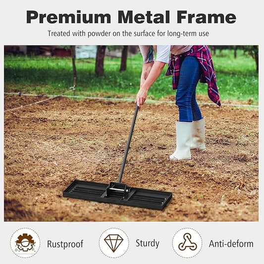 30" x 10" Lawn Leveling Rake, Heavy Duty Landscape Rake with 67" Handle, Non-Slip Grip & Flat Head, Space-Saving Lawn Level Tool for Garden, Backyard, Golf Course & Sports Field(Black)