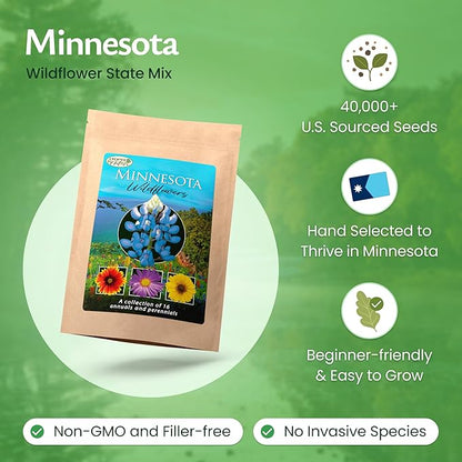 Created By Nature Minnesota Wildflower Seed Mix, 16 Flower Varieties, 40,000+ Seeds