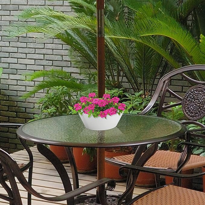 EBaokuup Umbrella Planter-Patio Table Flower Pot with Umbrella Hole-White Half-Circle Planter Pots for Indoor Outdoor Patio Table Garden Home Plants