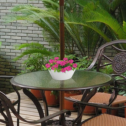EBaokuup Umbrella Planter-Patio Table Flower Pot with Umbrella Hole-White Half-Circle Planter Pots for Indoor Outdoor Patio Table Garden Home Plants