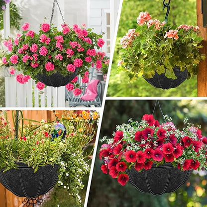 Riare 4 Pack 12 Inch Round Fabric Planter Basket Liner- Hanging Basket Liners Replacement Coco Fiber Liner Alternative for Hanging Basket Flowers (Prevent Birds from Nesting)