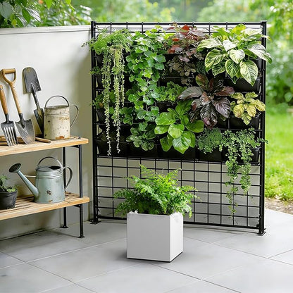 Kante 10 Inch Square Concrete Planter for Outdoor Indoor Home Patio Garden, Large Plant Pot with Drainage Hole and Rubber Plug, Pure White