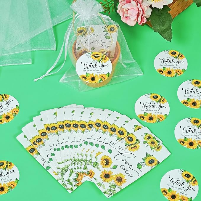 Cinrobiye 50 Sets Let Love Grow Wedding Favors for Guests Seed Packet Bags (Seed Not Include) with Tags & Labels Flowerpot for Bridal Shower Party Favors Bulk Wedding Souvenirs for Guests (Sunflower)