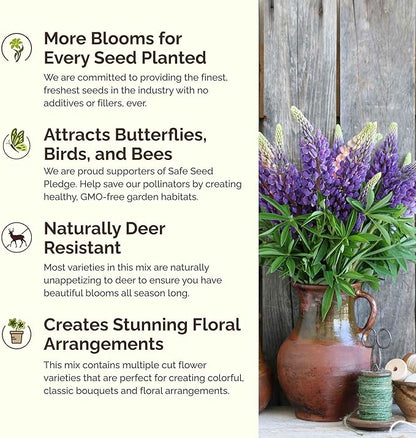 Eden Brothers Texas Wildflower Mixed Seeds for Planting, 5 lb, 2,400,000+ Seeds with Cornflower, Birds Eyes, African Daisy, Attracts Pollinators, Plant in Spring or Fall, Zones 3, 4, 5, 6, 7, 8, 9, 10