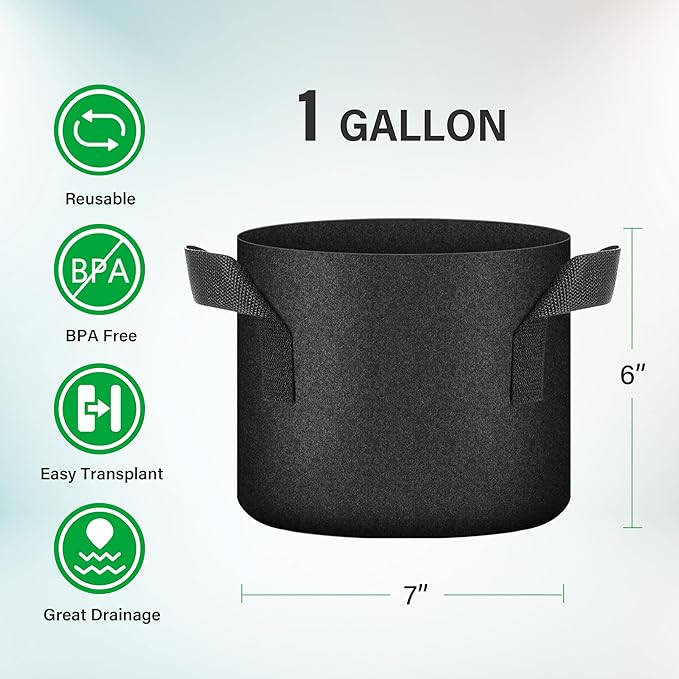 YSSOA 5-Pack 1 Gallon Grow Bags, Aeration Nonwoven Fabric Plant Pots with Handles, Heavy Duty Gardening Planter for Potato, Tomato, Vegetable and Fruits, Black 2024 Version