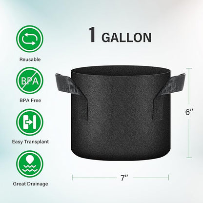 YSSOA 10-Pack 1 Gallon Grow Bags, Aeration Nonwoven Fabric Plant Pots with Handles, Heavy Duty Gardening Planter for Potato, Tomato, Vegetable and Fruits, Black 2024 Version