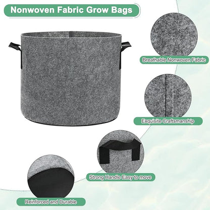 5-Pack Plant Grow Bags 5 Gallon Grow Bags 300G Thickened Fabric Pots with Durable Handles Plant Garden Grow Pots for Fruits/Vegetables/Flowers/Plants [Grey]