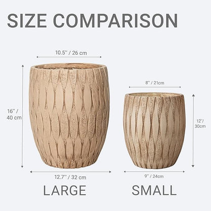 12" H x 9" Dia Weathered Concrete Planter, Large Indoor Outdoor Decorative Flower Pot with Drainage Hole, Modern Round Design for Home, Garden (Small)