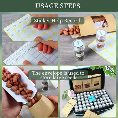 120 Slots Seed Storage Organizer with 25 Envelopes Portable Sturdy Seeds Container Box Airtight Garden Seed Saver Saving Kit (medium-120 Slots)