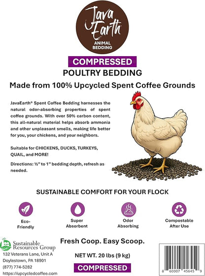 JavaEarth® Compressed Poultry Bedding, Upcycled Spent Coffee Ground Pellets, 20 lbs