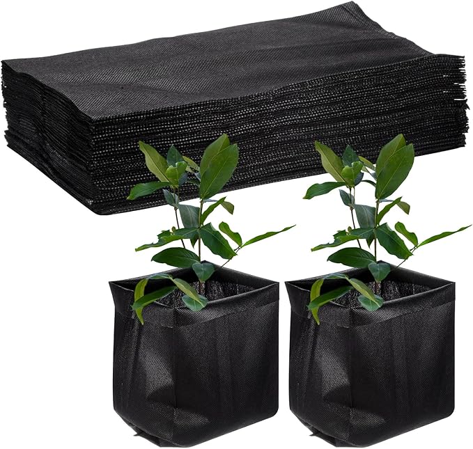 100-Pack Nursery Growing Bags, 11.8" x 11.8" Non-Woven Plant Nursery Bags, Fabric Seeding Pots Pouch for Seed Starting/Soil Transplant/Home Garden Supply [Black]
