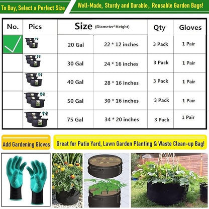3-Pack 20 Gallon Thickened Plant Grow Bags Large (22x12 in) Heavy Duty Fabric Plant Pots Garden Bag for Tomato,Potato Planter,Flower Pots,Herbs Veggies Planting,Barrel Planter,Leaf Bag,Yard Waste Bags