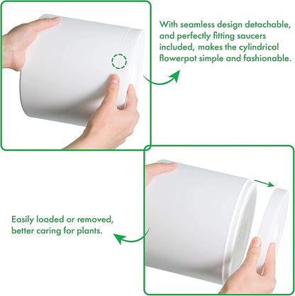D'vine Dev 10 Pack Plastic Plant Pots for Plants, 6.5/6/5.5/5/4.5/4/3.5/3/2.5/2 Inch Indoor Planters Cylindrical Succulent Pot with Drainage Hole and Saucer, White, 74-S-A
