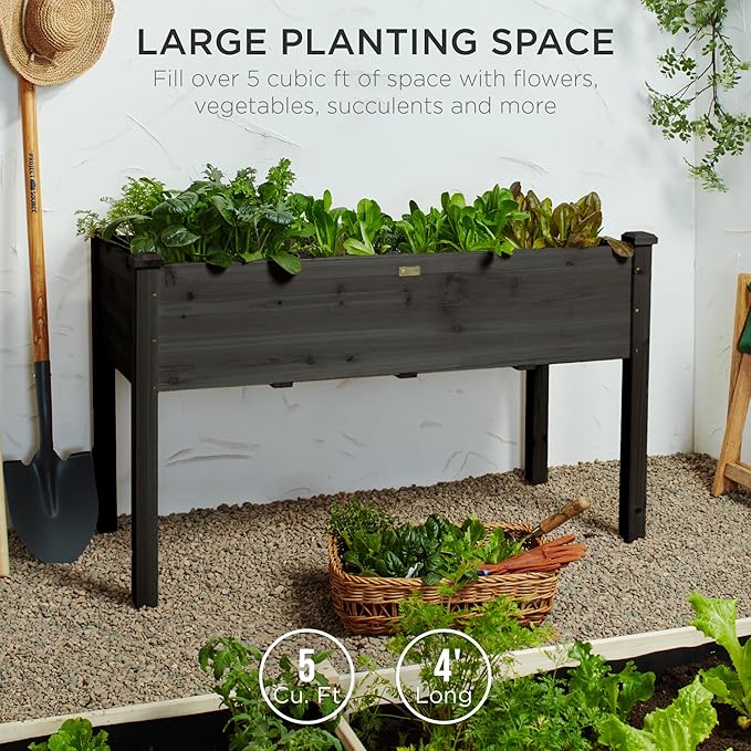 Best Choice Products 48x24x30in Raised Garden Bed, Elevated Wood Planter Box Stand for Backyard, Patio, Balcony w/Bed Liner, 200lb Capacity - Black